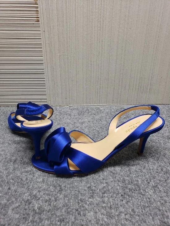 Kate Spade New York Women Heel Shoes Blue Satin Slingback Peep Toe Formal - Picture 15 of 16